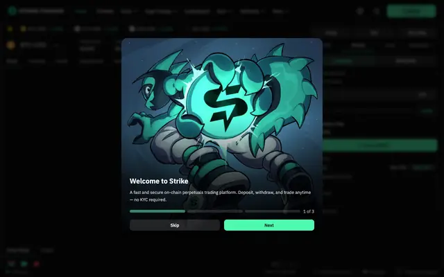 Screenshot of Strike Finance | On-Chain Perpetuals Exchange