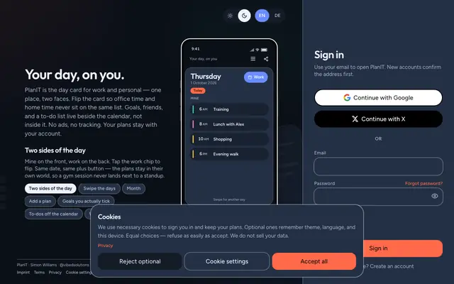 Screenshot of PlanIT