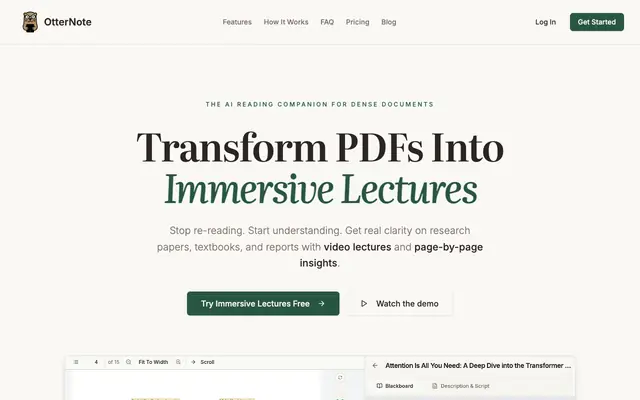 Screenshot of OtterNote - Transform PDFs Into Immersive Video Lectures