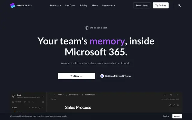 Screenshot of Sprocket Orbit: Your Team's Memory in Microsoft 365 | Sprocket 365