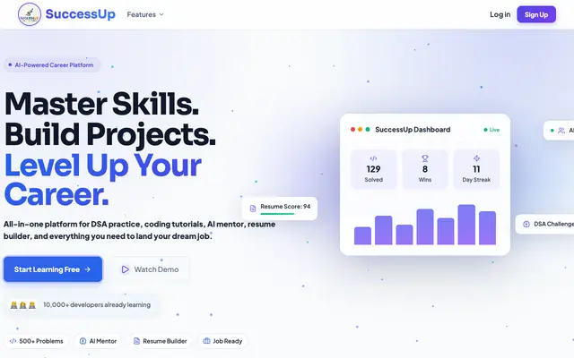Screenshot of SuccessUp — Learn, Interview & Free File Tools