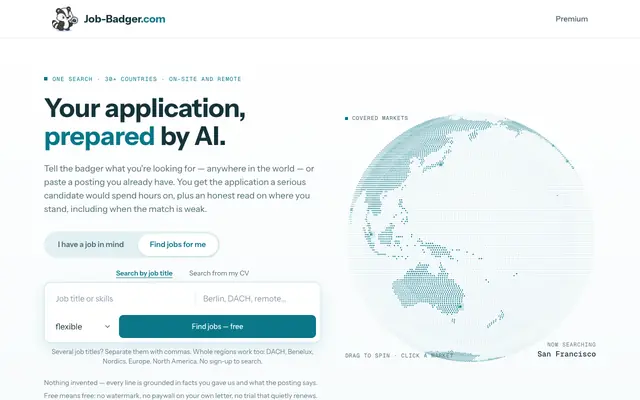 Screenshot of Job Badger — Your application, prepared by AI