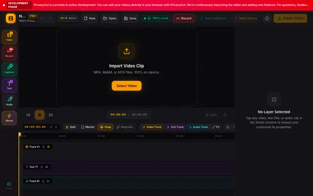 Screenshot of Free Online Video Editor & Long Video to Shorts Maker (9:16 Reels & TikTok) | Pr