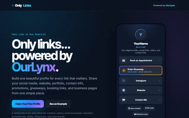 Screenshot of OnlyLinks | Free Link in Bio Profiles Powered by OurLynx