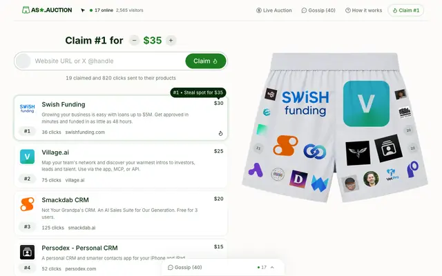 Screenshot of Ass Auction. Your logo on my ass.