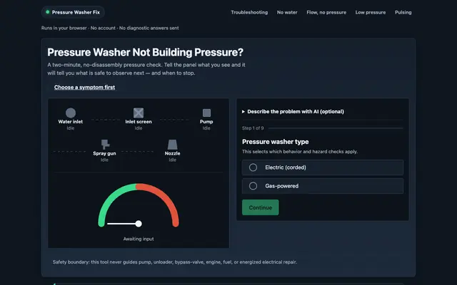 Screenshot of Pressure Washer Not Building Pressure? Free 2-Minute Check