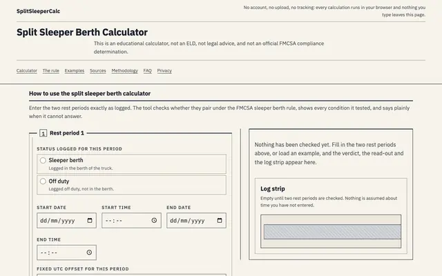 Screenshot of splitsleepercalc.com