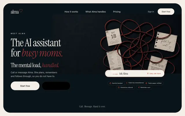 Screenshot of Alma, the AI assistant for moms