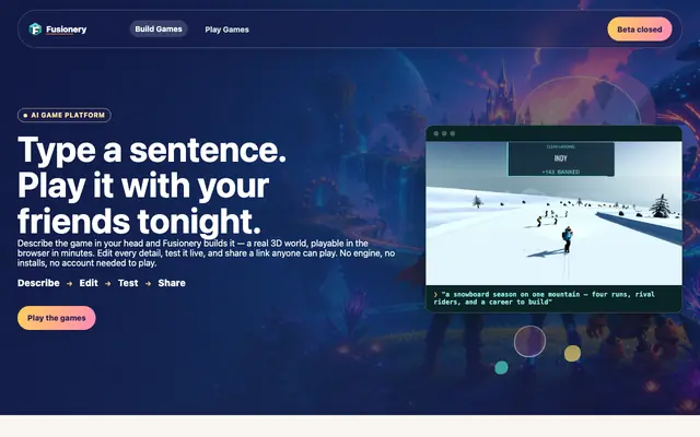 Screenshot of AI Game Creation Platform | Fusionery