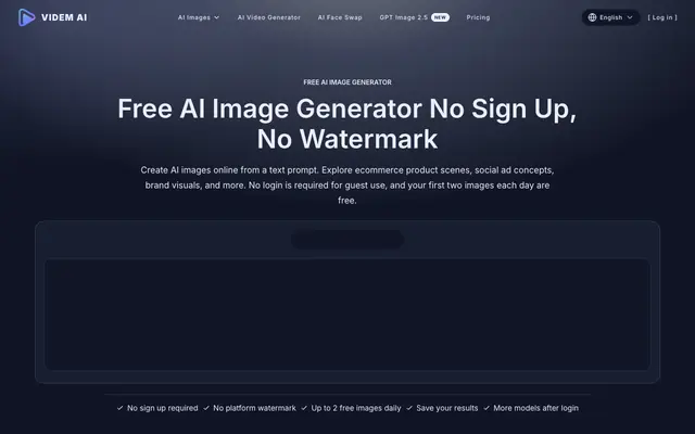 Screenshot of Free AI Image Generator, No Sign Up or Watermark | Videm Ai