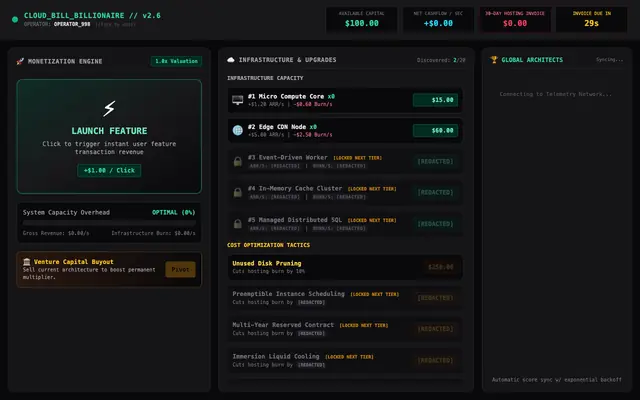 Screenshot of CLOUD BILL BILLIONAIRE // Cloud Expense Clicker