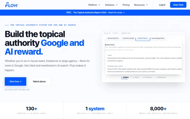 Screenshot of Floyi | Build Topical Authority — Rank Higher in Google and AI Search