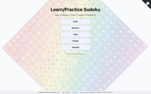Screenshot of Learn/Practice Sudoku