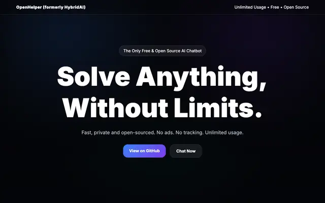 Screenshot of OpenHelper — Free & Open Source AI Chatbot