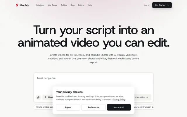 Screenshot of AI Short Video Generator from Script | Shortsly