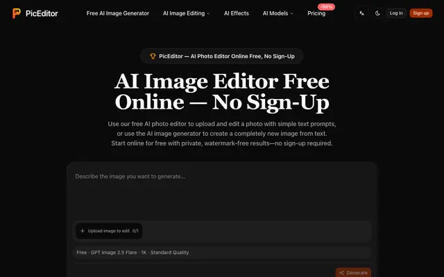 Screenshot of Free AI Photo Editor Online — No Sign-Up | PicEditor