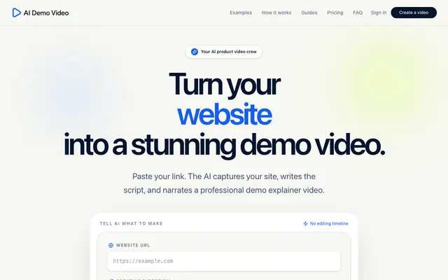 Screenshot of AIDemo.Video - Turn Your Website Into a Stunning Product Video | AI Demo Video