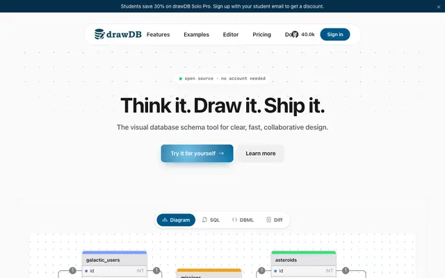 Screenshot of drawDB — Online Database Diagram Editor & SQL Generator