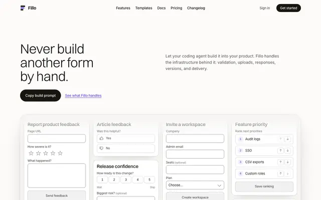 Screenshot of Fillo — Never Build Another Form by Hand