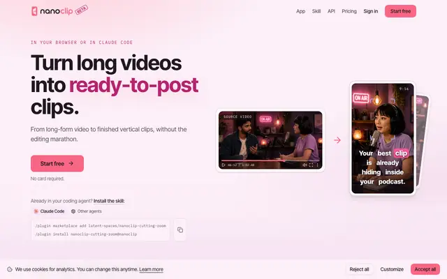 Screenshot of NanoClip — Turn Long Videos into Ready-to-Post Clips