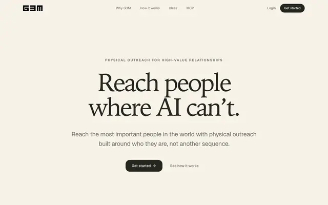 Screenshot of G3M — Reach people where AI can’t