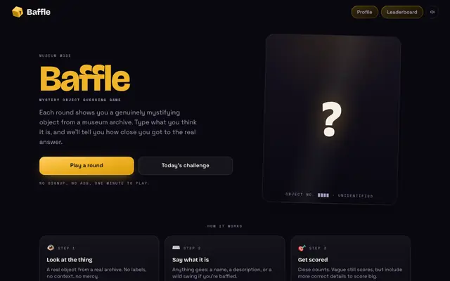 Screenshot of Baffle — Mystery Object Guessing Game