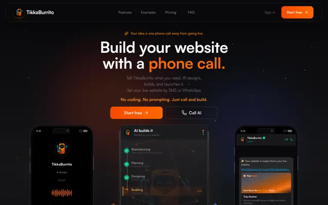 Screenshot of TikkaBurrito — Build a Website with a Phone Call