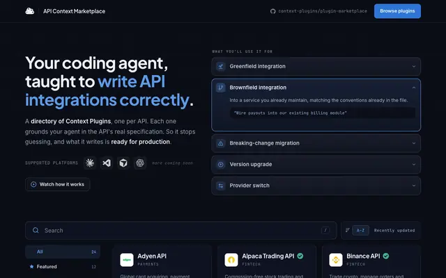 Screenshot of API Context Marketplace: teach your coding agent any API | APIMatic