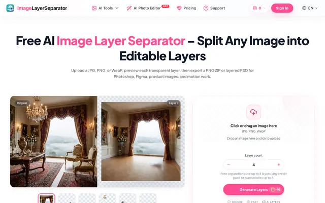 Screenshot of Free AI Image Layer Separator