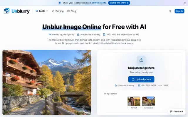 Screenshot of Unblur Image: Free Online AI Photo Blur Remover - Unblurry