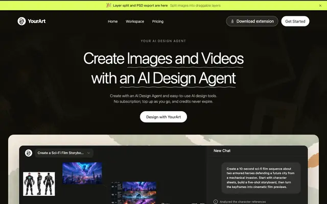 Screenshot of AI Design Agent for Images, Video & Canvas | YourArt