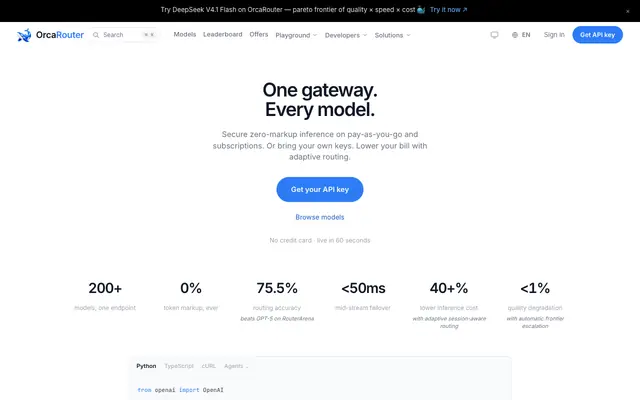 Screenshot of OrcaRouter — One AI gateway: adaptive LLM routing & governance