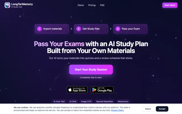 Screenshot of LongTerMemory - AI Tool for Study & Exam Preparation