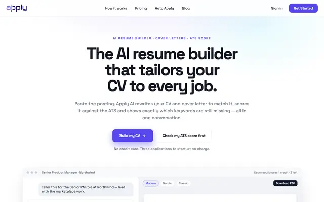 Screenshot of Apply AI | AI Resume Builder & Auto Apply to Jobs 24/7