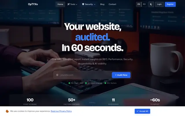Screenshot of OpTYXo — Free SEO Audit Tool for Your Website