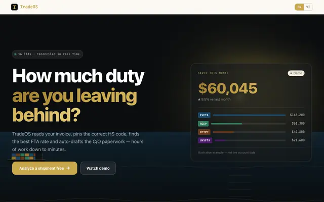 Screenshot of TradeOS — AI Export Compliance Agent