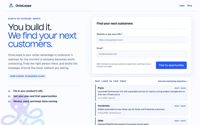 Screenshot of OctoLoops — Agents that go and find your customers