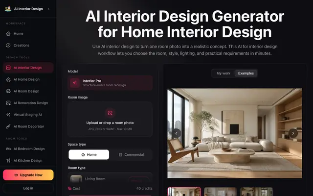 Screenshot of AI Interior Design Generator for Home Interior Design