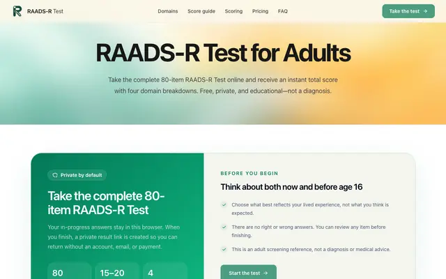 Screenshot of RAADS-R Test Online: Free 80-Question Autism Screening