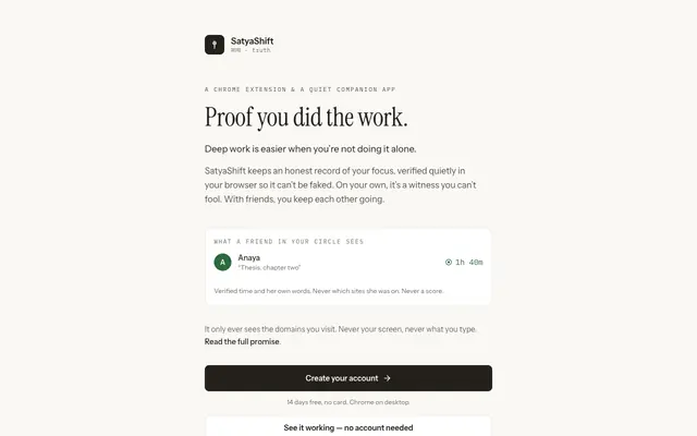 Screenshot of SatyaShift — Proof you did the work