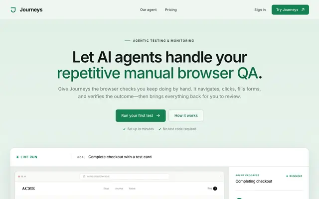 Screenshot of Journeys — Customer journey monitoring in a real browser