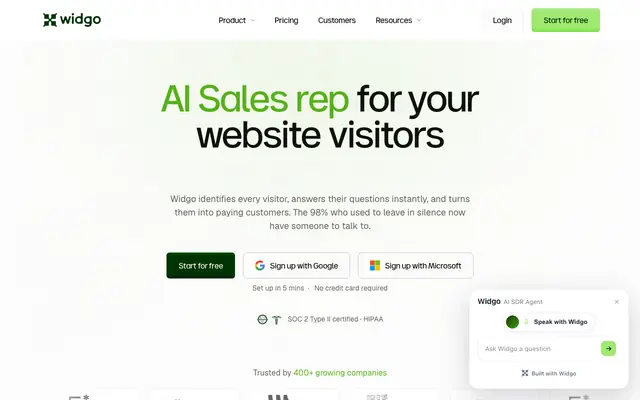 Screenshot of Widgo | An AI sales rep for your website