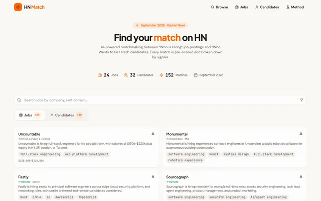 Screenshot of HN Match — Hacker News Job Matchmaking