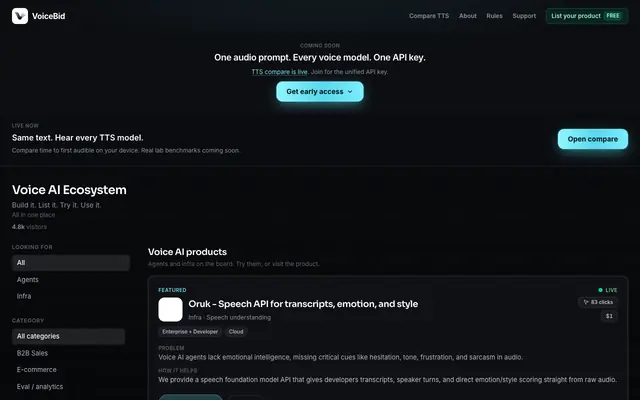 Screenshot of voicebid.lol | Pay-to-Rank Directory for AI Voice Agents
