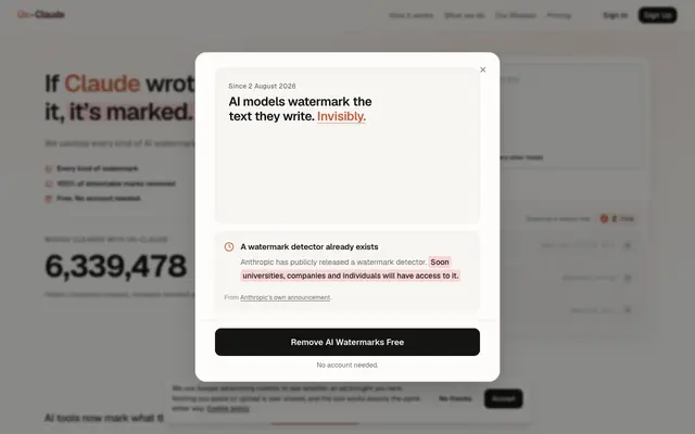 Screenshot of Un-Claude · AI Watermark Remover
