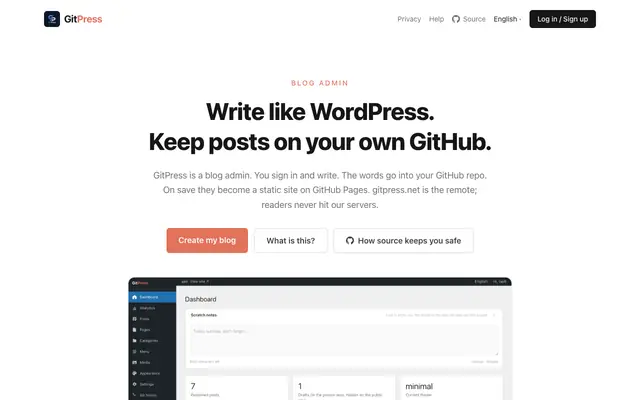 Screenshot of GitPress — 你的博客,你的仓库