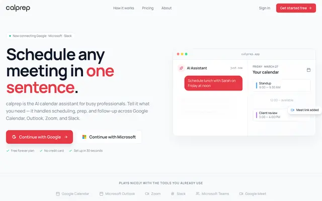 Screenshot of calprep - Your AI Calendar Assistant