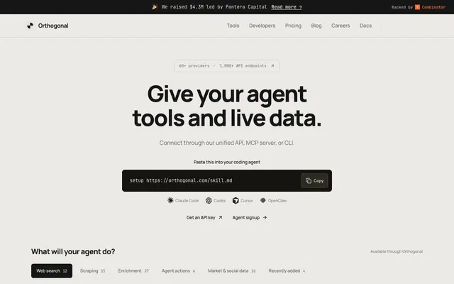 Screenshot of Orthogonal: Your agent's gateway to every tool and data source.