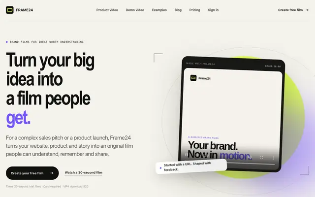 Screenshot of Frame24 — AI Product Video Generator for SaaS & B2B