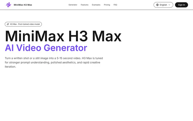Screenshot of MiniMax H3 Max AI Video Generator | MiniMax H3 Max